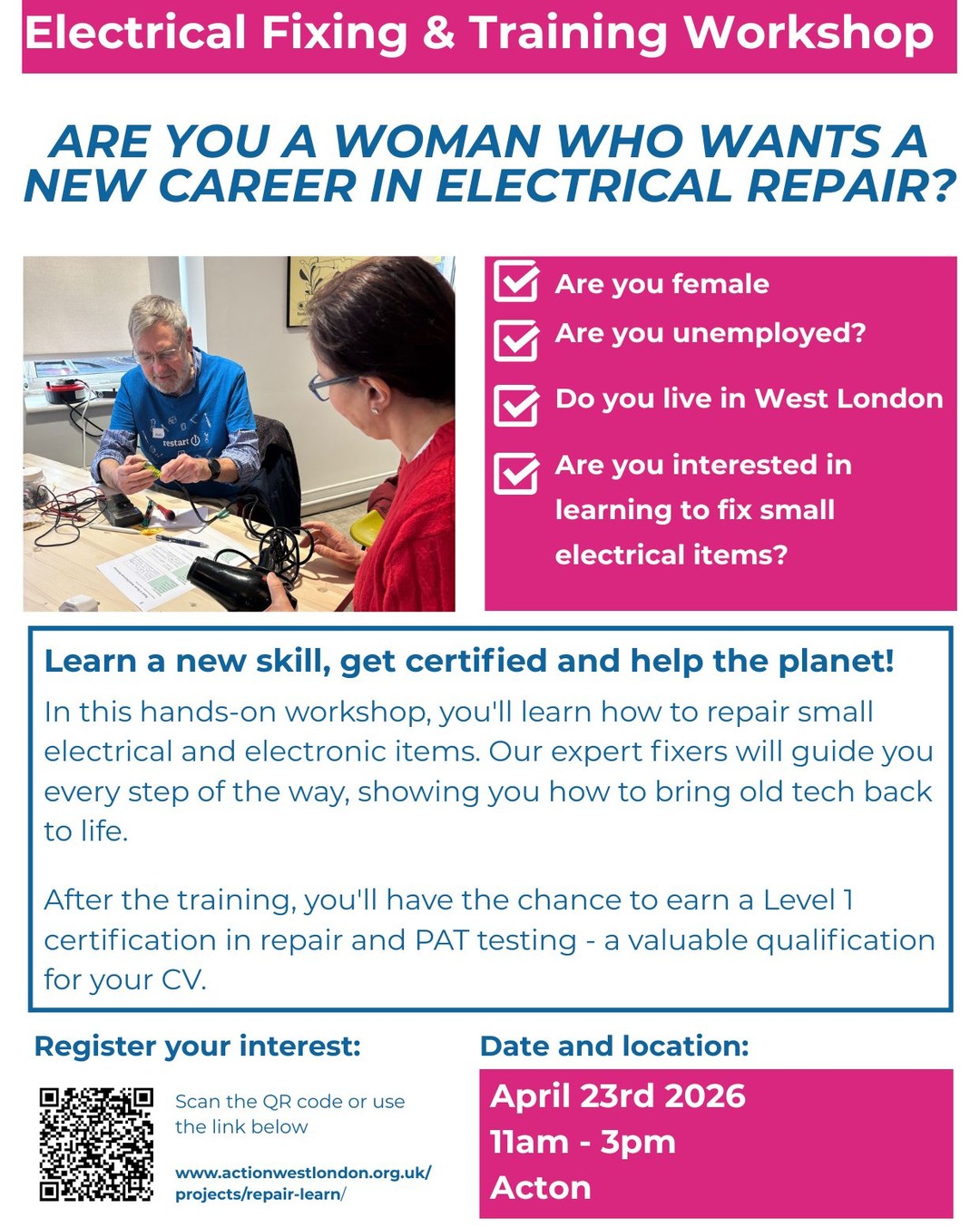 FREE Electrical repair workshop for Women - Action West London
